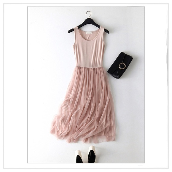 Boutique Dresses & Skirts - Boho Gray & Pink Tank W/Tulle Skirt Layering Dress